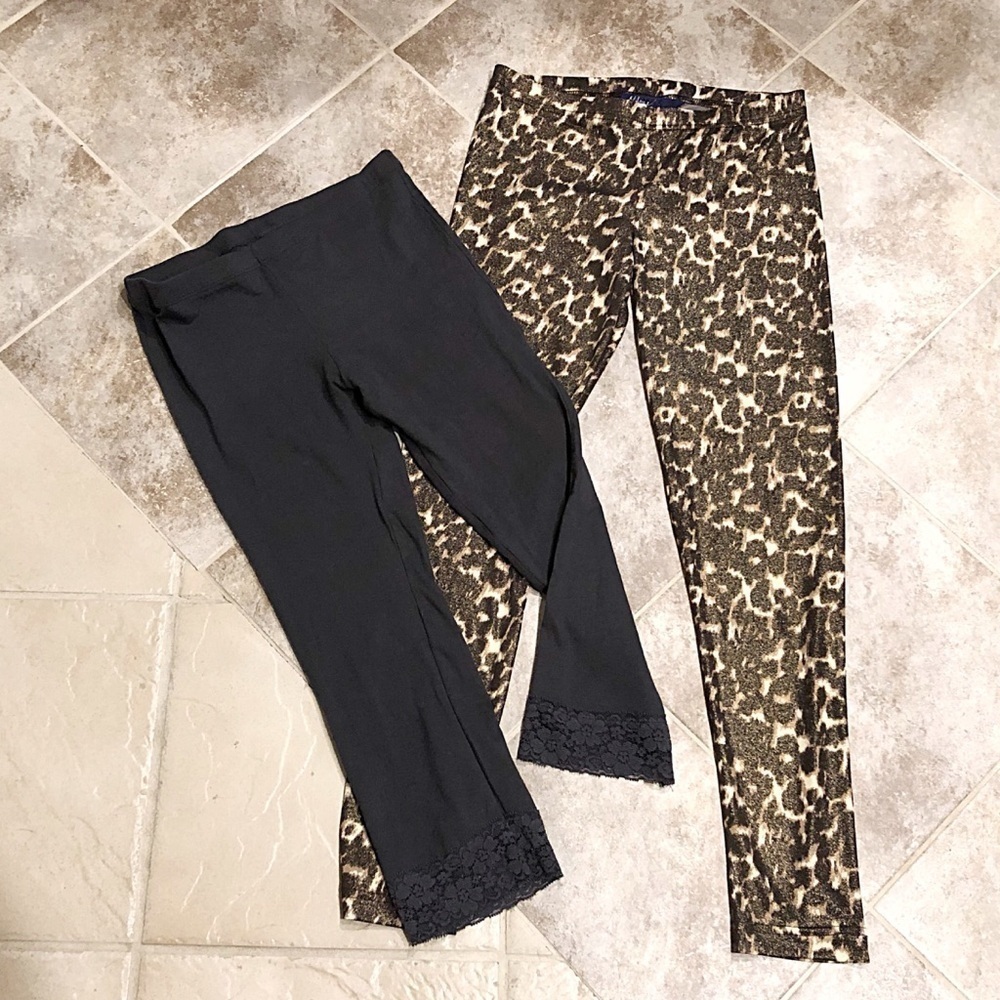 🆕 Miley gray lace & animal leopard print crop capri pull on leggings bundle
